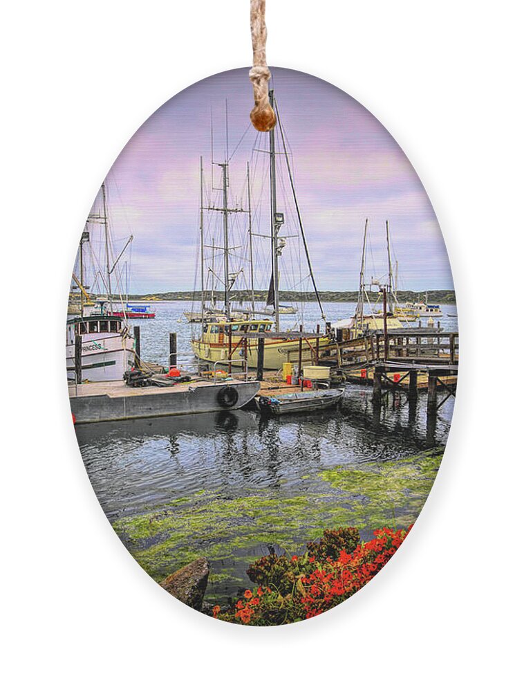 South Bay Working Dock Morro Bay California Ornament featuring the photograph 01 South Bay Working Dock Morro Bay California by Floyd Snyder