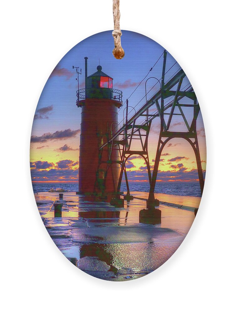 Lighthouse Ornament featuring the photograph South Haven Light - No 1 - Michigan by Nikolyn McDonald