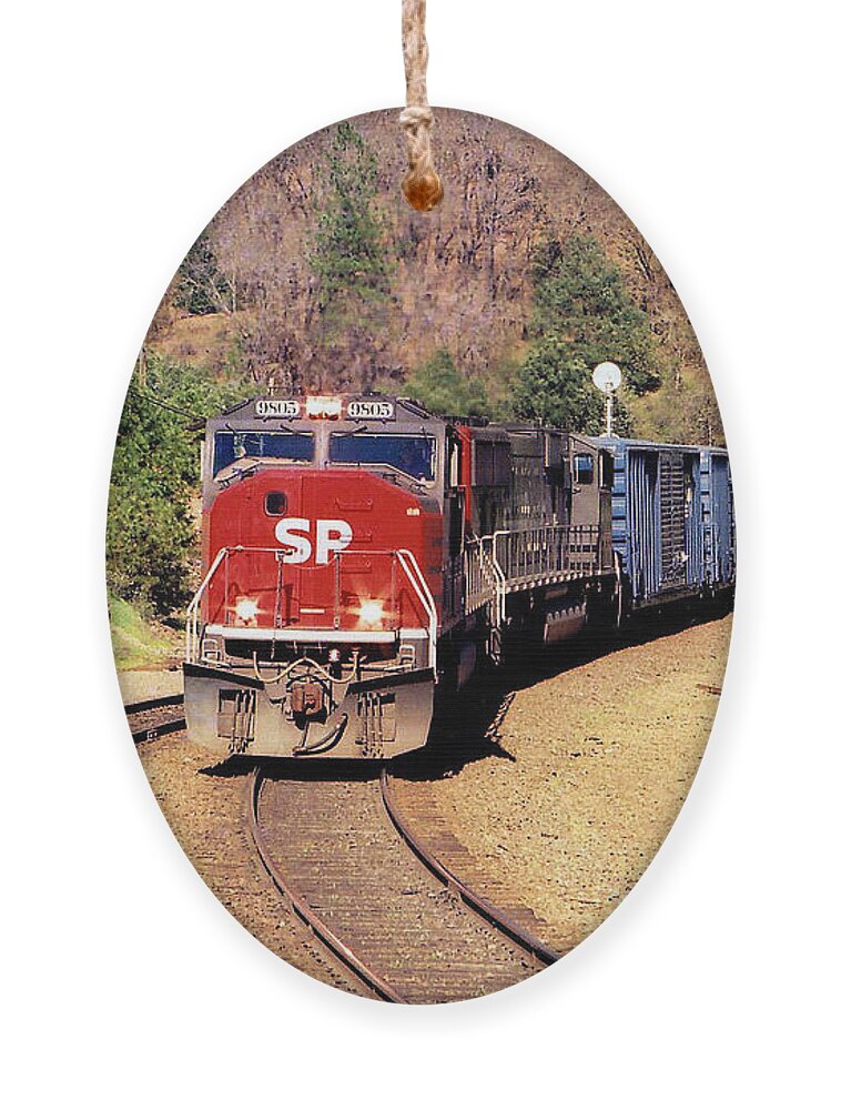Train Ornament featuring the photograph VINTAGE RAILROAD - Southern Pacific EMD SD-70M by John and Sheri Cockrell