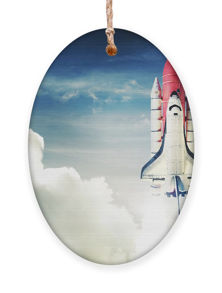 Rocket Ornament featuring the photograph Space Shuttle Taking Off On A Mission by Fer Gregory