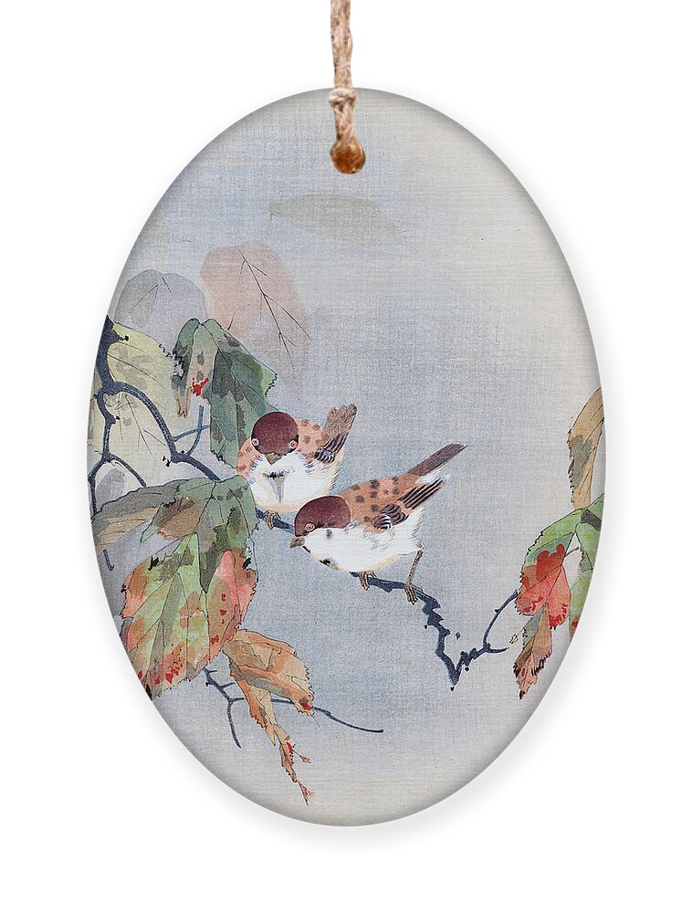 Shoki Ornament featuring the painting Sparrows by Shoki