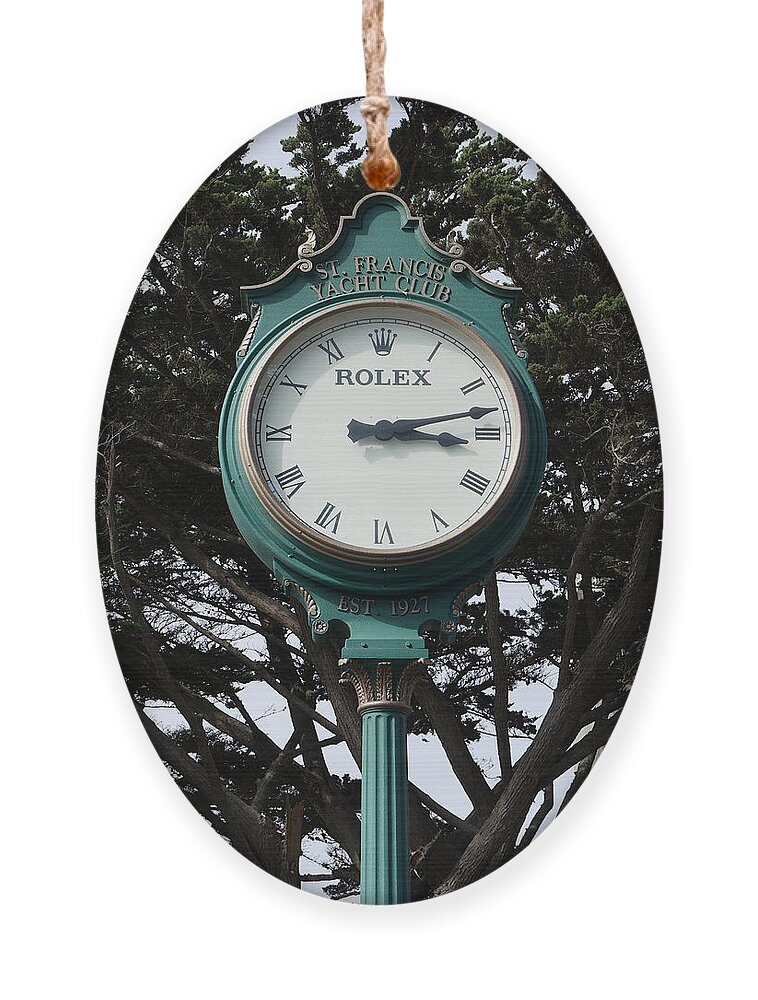 Richard Reeve Ornament featuring the photograph St Francis Yacht Club Clock by Richard Reeve