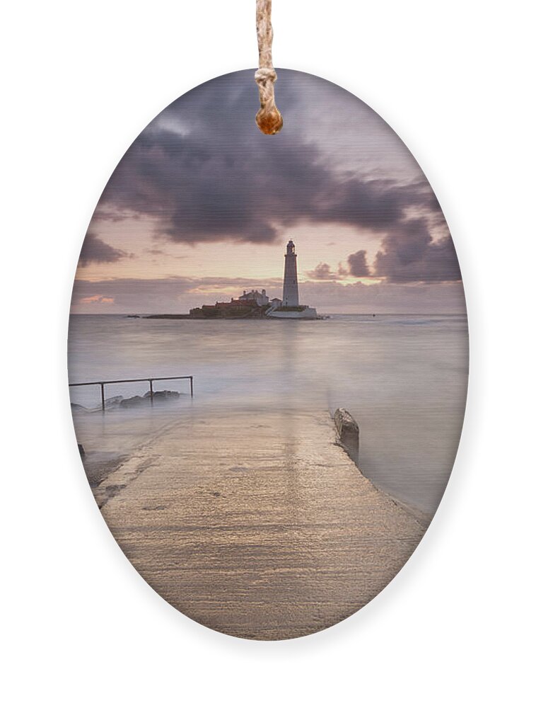 Sunrise Ornament featuring the photograph St Mary's Lighthouse by Anita Nicholson