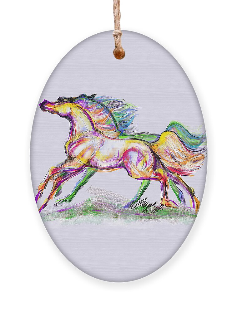 Equine Artist Stacey Mayer Ornament featuring the digital art Crayon Bright Horses by Stacey Mayer