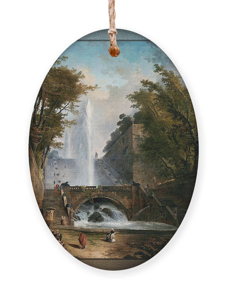 Stair And Fountain Ornament featuring the painting Stair and Fountain in the Park of a Roman Villa by Rolando Burbon