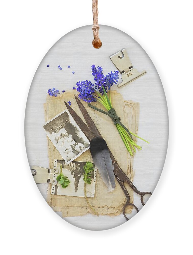 Still-life Arrangement Of Vintage Scissors, Vintage Family Photos And Grape  Hyacinths On Stack Of Old Papers Bath Towel by Alicja Koll - Pixels