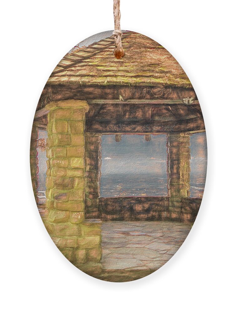 Tennessee Ornament featuring the photograph Stone Gazebo Atop Chilhowee Mountain, Painterly   by Marcy Wielfaert