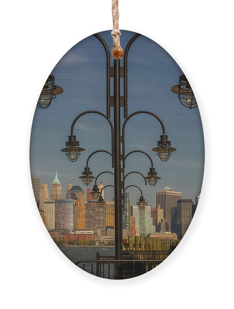 Nyc Skyline Ornament featuring the photograph Streelights And NYC Skyline by Susan Candelario