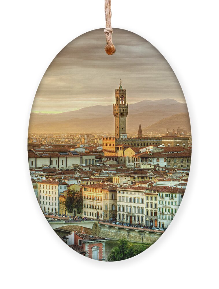 Florence Ornament featuring the photograph Sunset in Florence Triptych 2 - Palazzo Vecchio by Weston Westmoreland