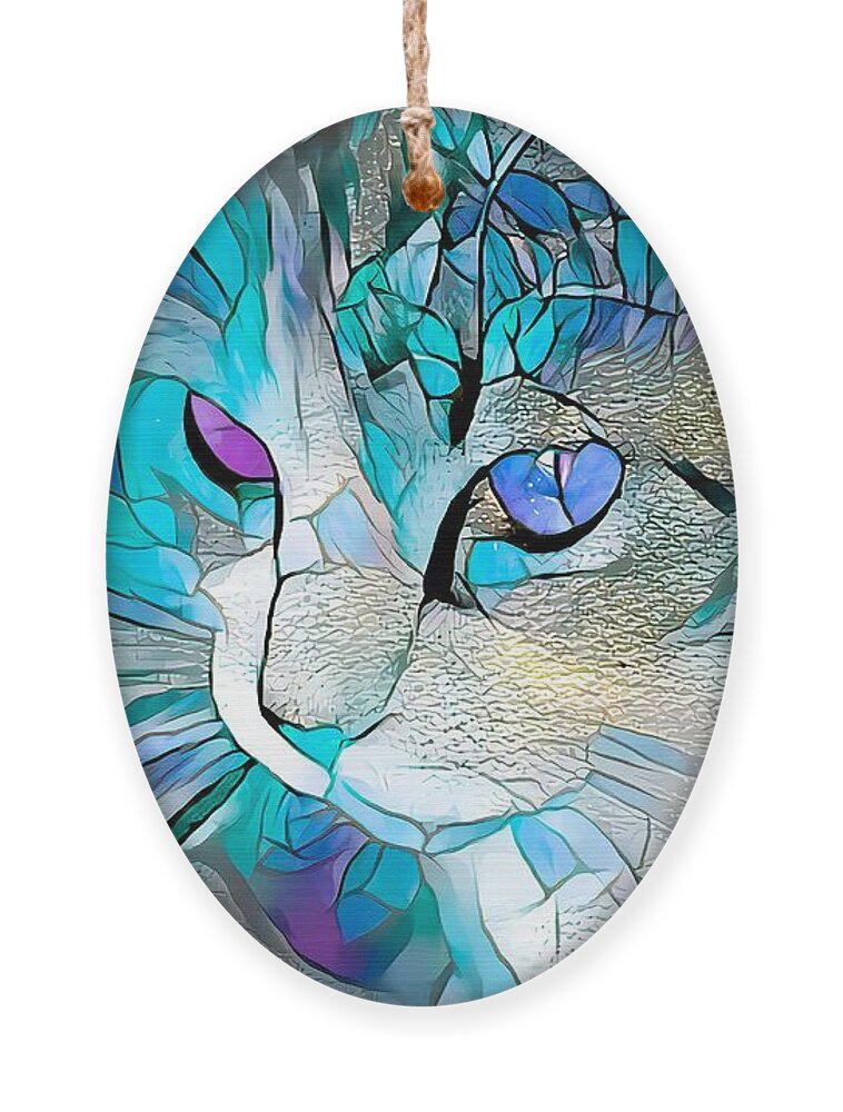 Glass Ornament featuring the digital art Super Stained Glass Kitten Blue by Don Northup
