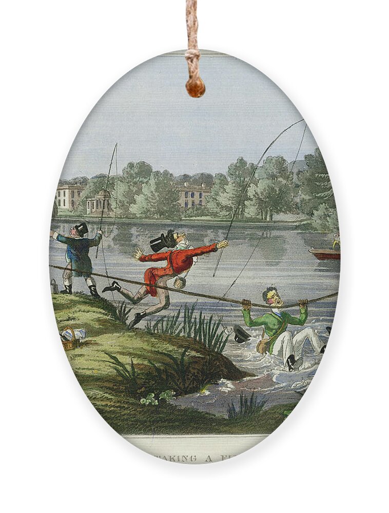 Fishing Ornament featuring the mixed media Taking a Fly by unsigned attributed to Edward Barnard