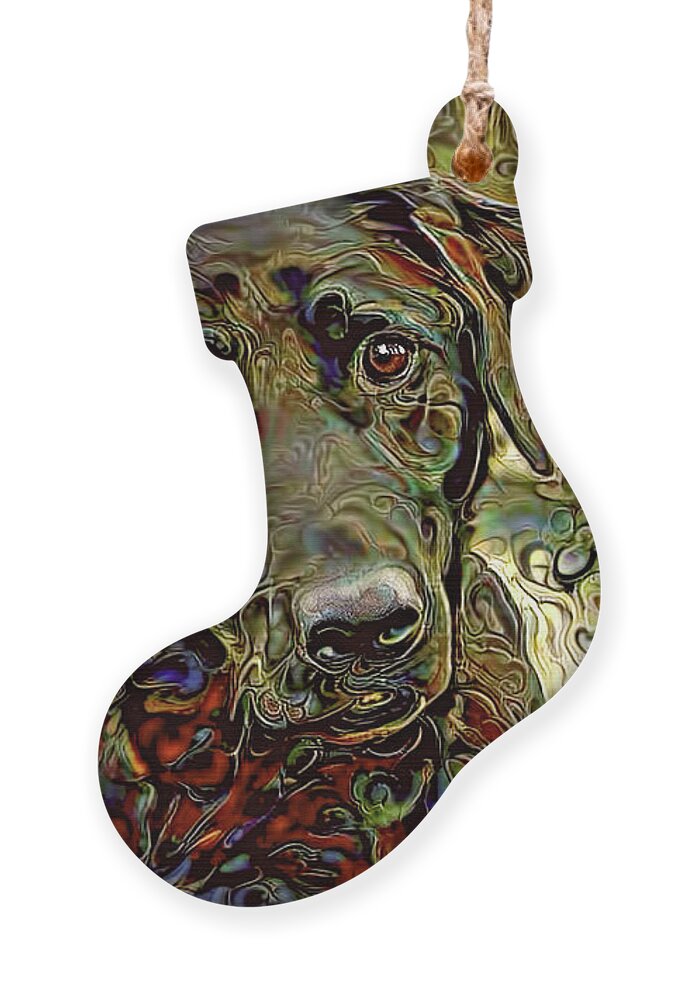 Dog Ornament featuring the mixed media That Look by Peggy Collins