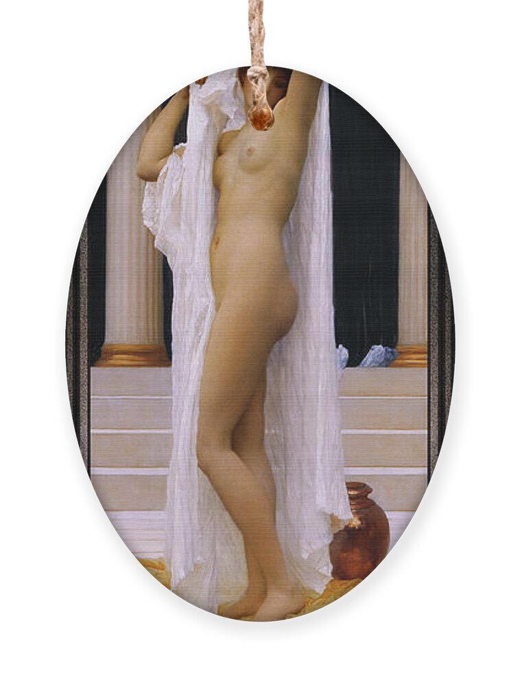 The Bath Of Psyche Ornament featuring the painting The Bath of Psyche by Frederic Leighton by Rolando Burbon