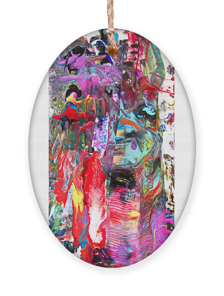 Wow Wild Abstract Fun Colorful Dynamic Dramatic Accidental-art Ornament featuring the painting The Edge Catcher w brdr by Priscilla Batzell Expressionist Art Studio Gallery