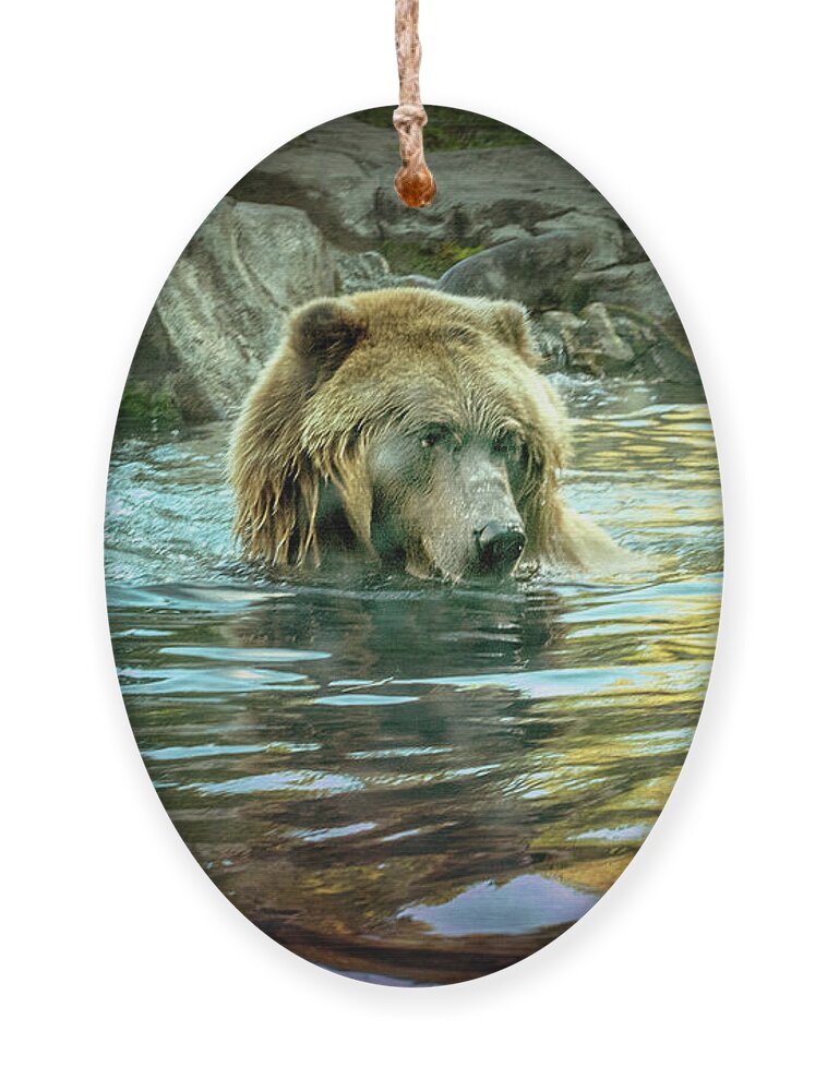 Grizzly Bear Ornament featuring the digital art The Get Away by Jeanette Mahoney