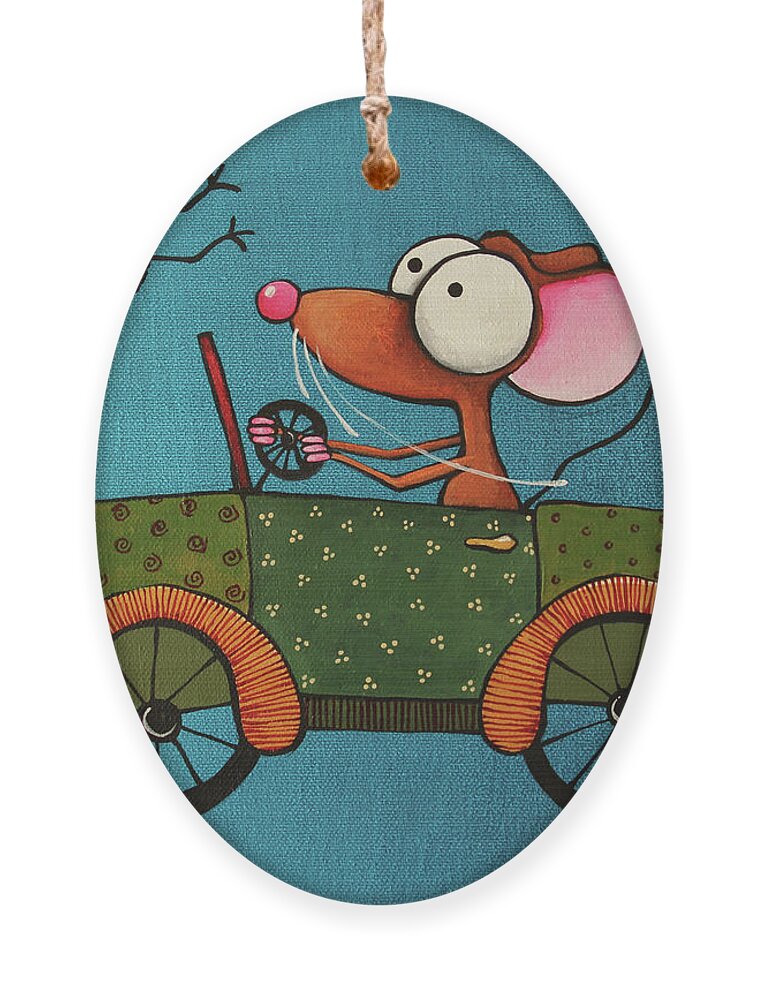 Mouse In A Car Ornament featuring the painting The Green Car by Lucia Stewart