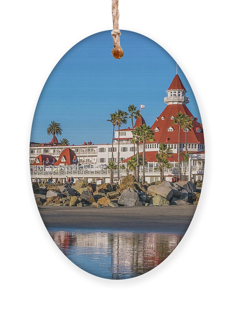 San Diego Ornament featuring the photograph The Hotel del Coronado Beach Reflection San Diego by Robert Bellomy