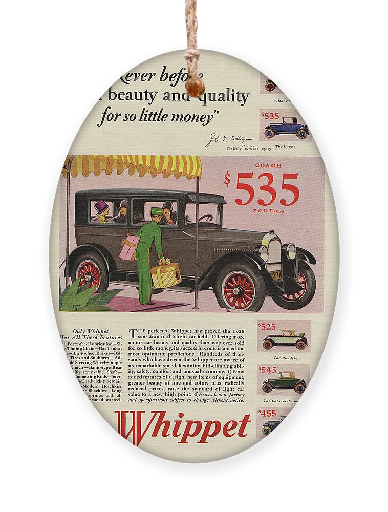 Willys Ornament featuring the painting The Perfected Whippet by Unknown