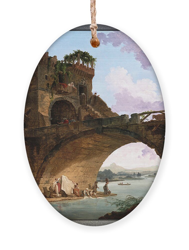 The Ponte Salario Ornament featuring the painting The Ponte Salario by Hubert Robert by Rolando Burbon