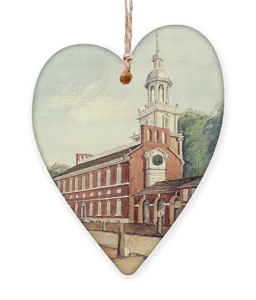 William Breton Ornament featuring the drawing The State House in 1778 by William Breton