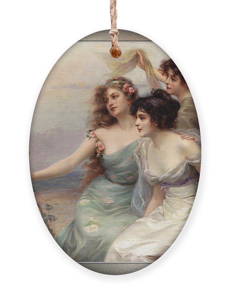 The Three Graces Ornament featuring the painting The Three Graces Die drei Grazien by Edouard Bisson by Rolando Burbon