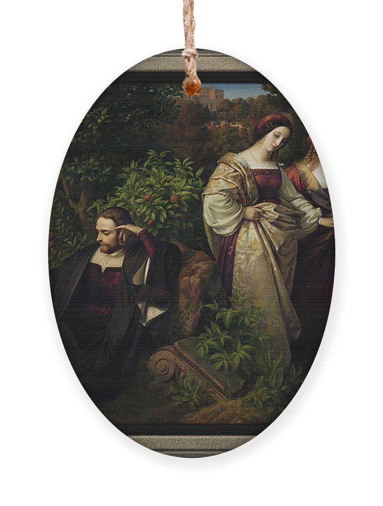 Torquato Tasso Ornament featuring the painting Torquato Tasso and the Two Leonores by Karl Ferdinand Sohn by Rolando Burbon