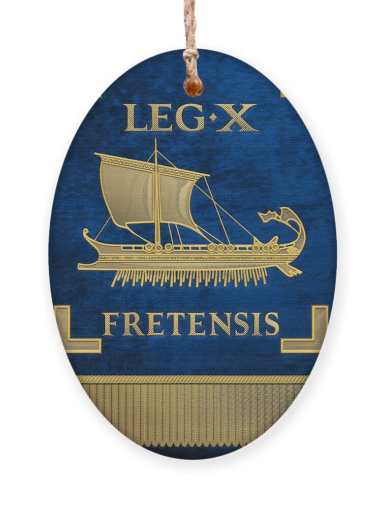 ‘rome’ Collection By Serge Averbukh Ornament featuring the digital art Trireme Standard of the 10th Legion of the Strait - Blue Vexilloid of Legio X Fretensis by Serge Averbukh