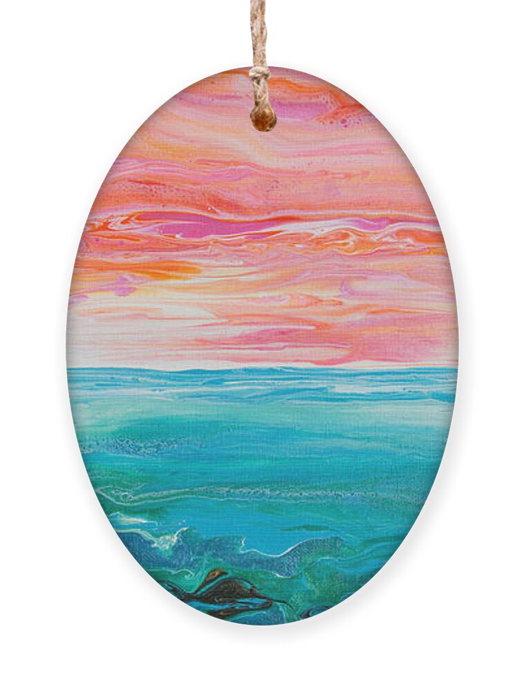 Sunset-sky Tropical-waters Ocean Ornament featuring the painting Tropical Ocean 5303 by Priscilla Batzell Expressionist Art Studio Gallery