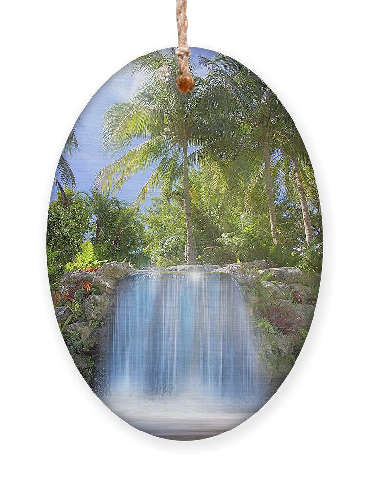 Waterfall Ornament featuring the photograph Tropical Waterfall by Mark Andrew Thomas