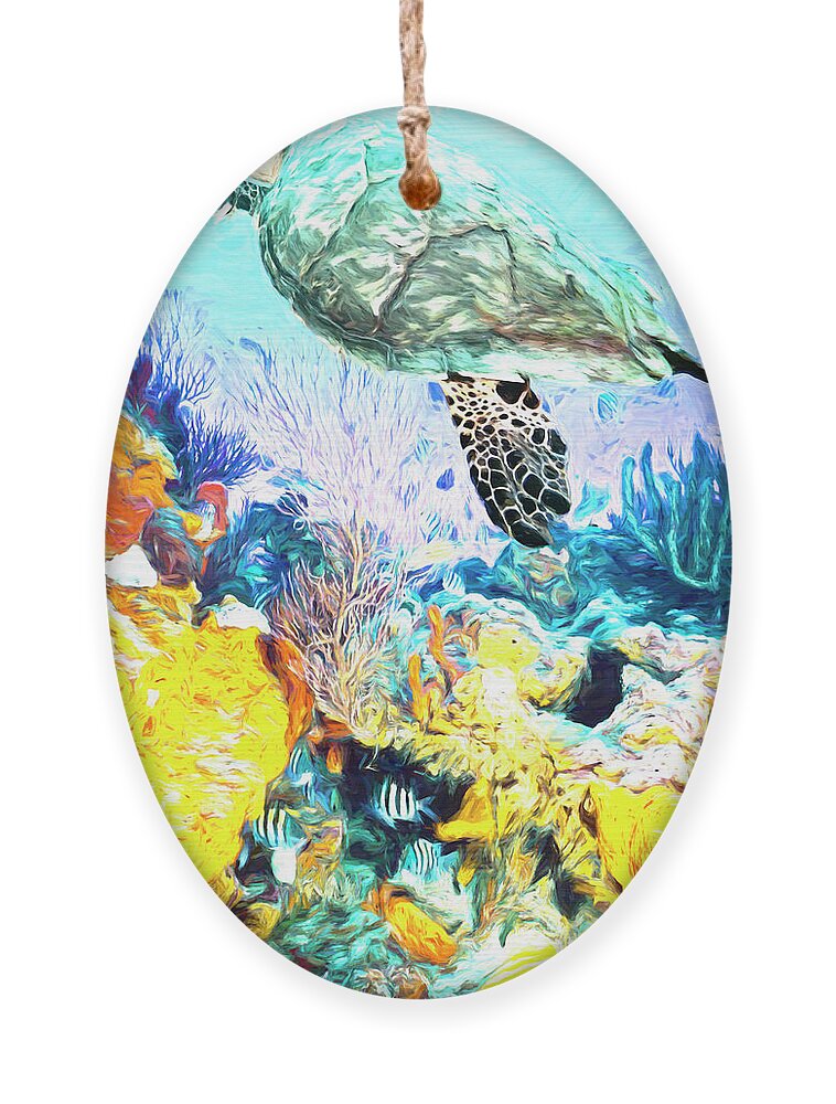 Atlantic Ornament featuring the photograph Turtle at the Reef Painting by Debra and Dave Vanderlaan