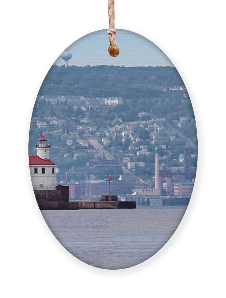 Lighthouse Ornament featuring the photograph Twin Ports by Susan Rissi Tregoning