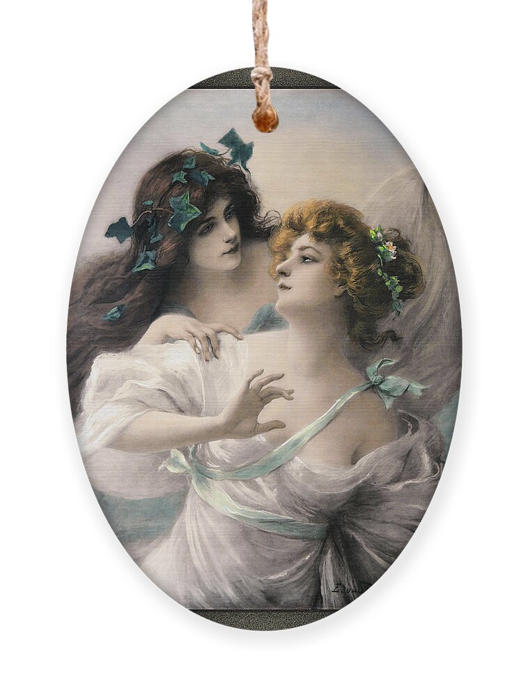 Two Virgins Ornament featuring the painting Two Virgins by Edouard Bisson by Rolando Burbon