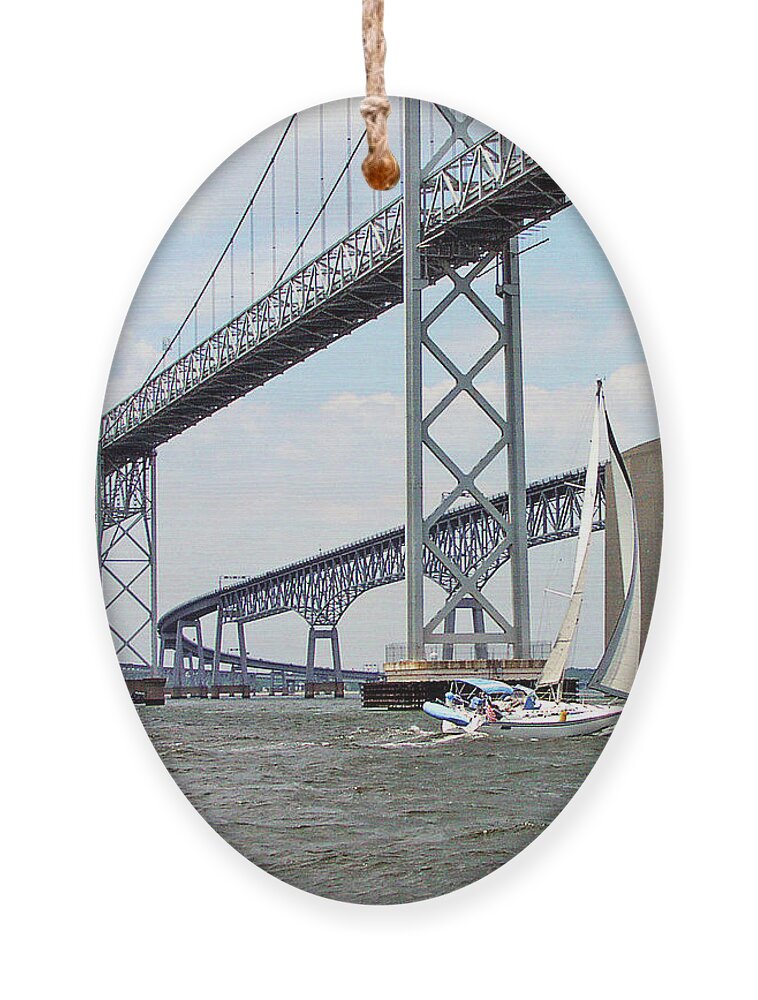 Sailing Ornament featuring the photograph Under the Bay Bridges by Minnie Gallman