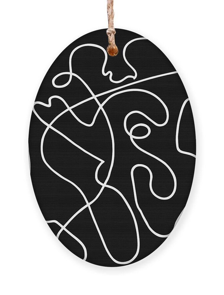 Nikita Coulombe Ornament featuring the painting Untitled I white line on black background by Nikita Coulombe