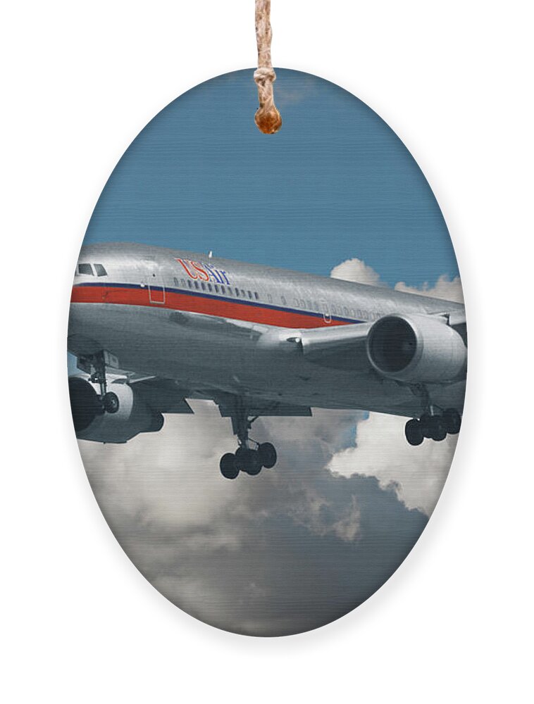 Us Air Ornament featuring the photograph US Air Boeing 767-200 by Erik Simonsen