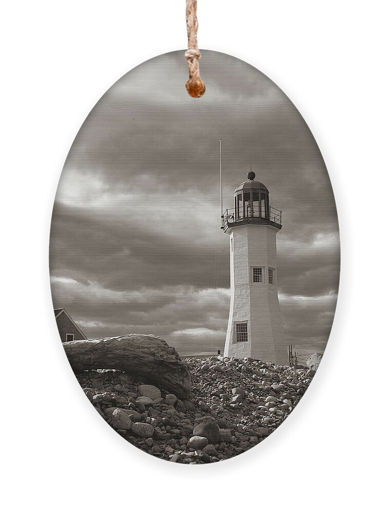 Scenic Scituate Lighthouse Ornament featuring the photograph Vintage image of Scituate Lighthouse by Jeff Folger