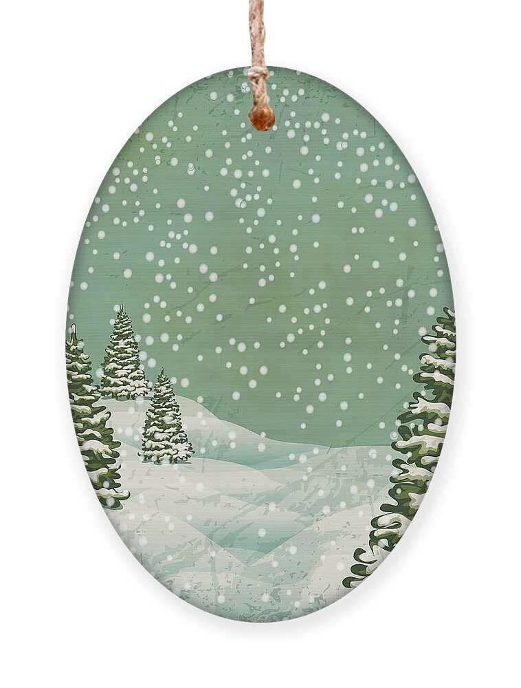 Gift Ornament featuring the photograph Vintage Postcard With Christmas Trees by Alkestida