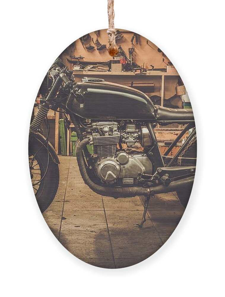 Motor Ornament featuring the photograph Vintage Style Cafe-racer Motorcycle by Nejron Photo