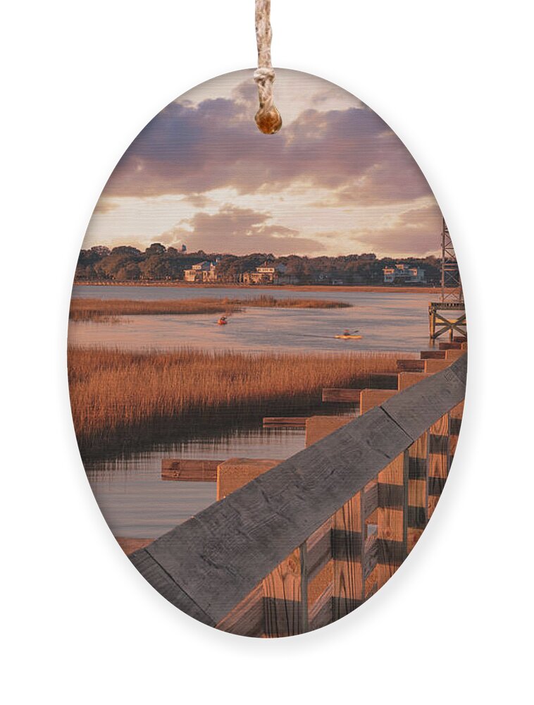 Old Pitt Street Bridge Ornament featuring the photograph Warm Marsh Bay Sunrise by Dale Powell
