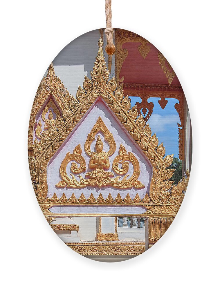 Scenic Ornament featuring the photograph Wat Thammarangsee Phra Ubosot Wall Gate DTHU1012 by Gerry Gantt