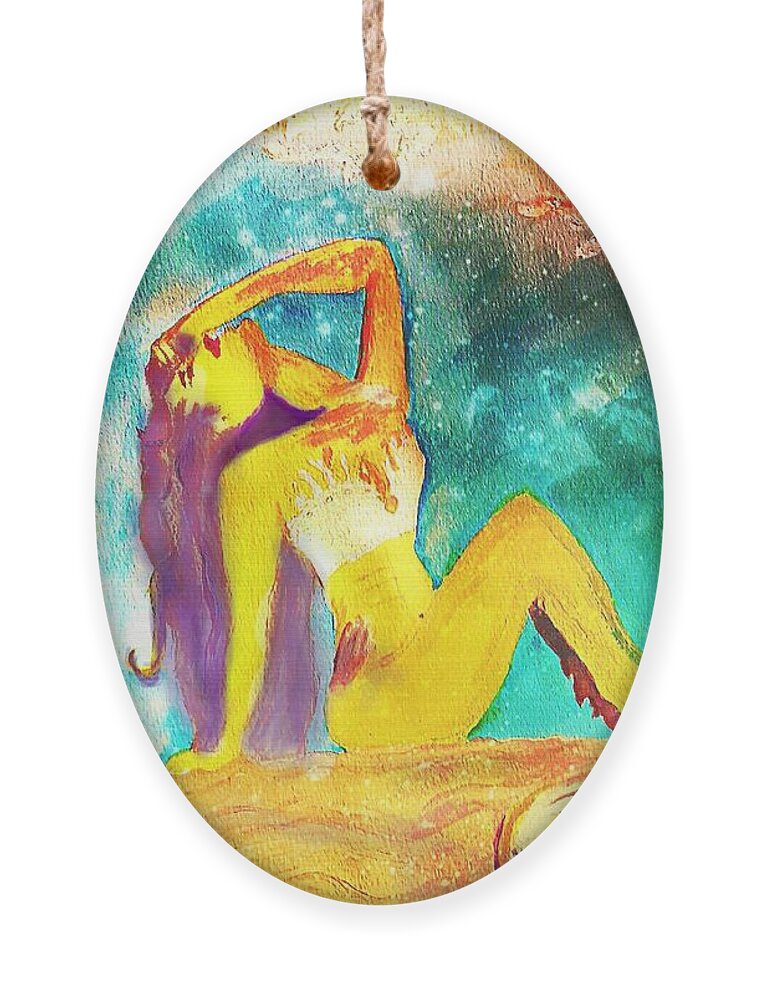 Goddess Mermaid Ornament featuring the mixed media Tiamat, Watercolor Mermaid Goddess by Pamela Smale Williams
