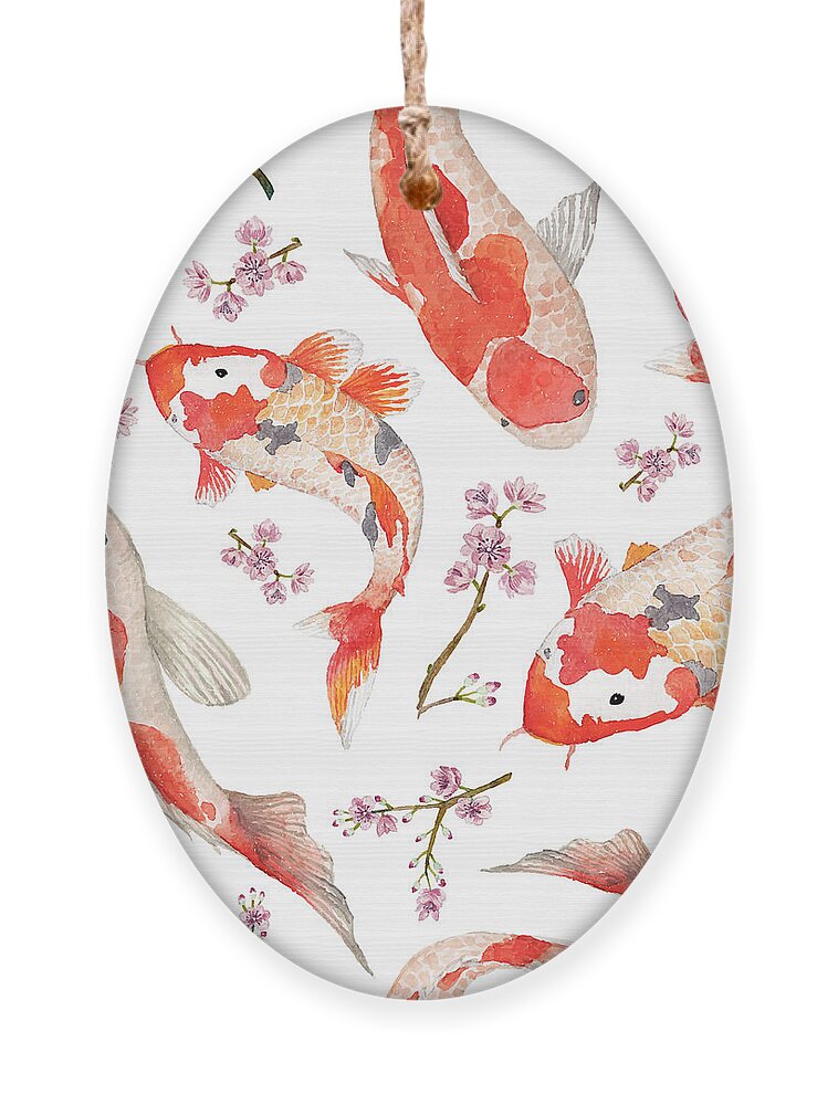 Koi Ornament featuring the digital art Watercolor Oriental Pattern by Eisfrei