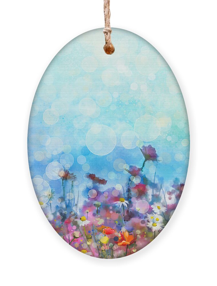 Flora Ornament featuring the digital art Watercolor Painting Purple Cosmos by Pluie r