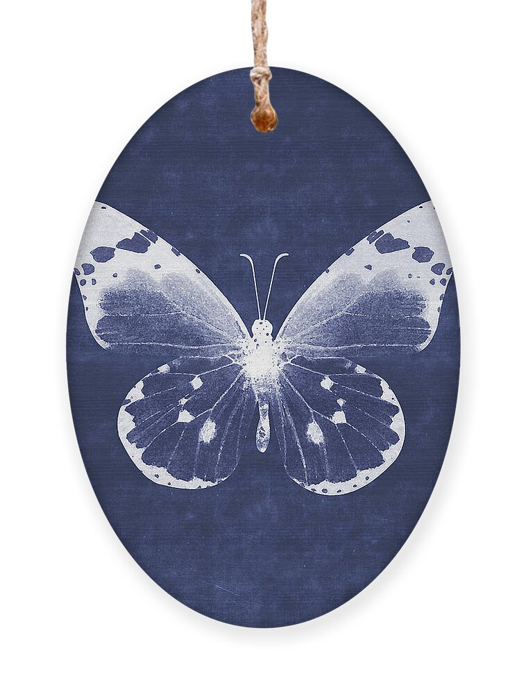 Butterfly White Blue Indigo Skeleton Butterfly Wings Modern Bohemianinsect Bug Garden Home Decorairbnb Decorliving Room Artbedroom Artcorporate Artset Designgallery Wallart By Linda Woodsart For Interior Designersgreeting Cardpillowtotehospitality Arthotel Artart Licensing Ornament featuring the mixed media White and Indigo Butterfly 1- Art by Linda Woods by Linda Woods