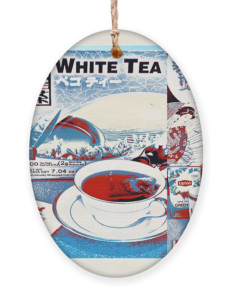 White Tea In Blue And White Ornament featuring the digital art White Tea in Blue and White by Karen Francis