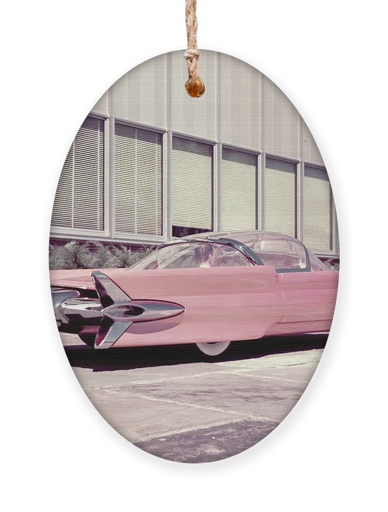Vintage Ornament featuring the photograph Wild 1950s Jet Age Concept Car In Pink With Glass Roof by Retrographs