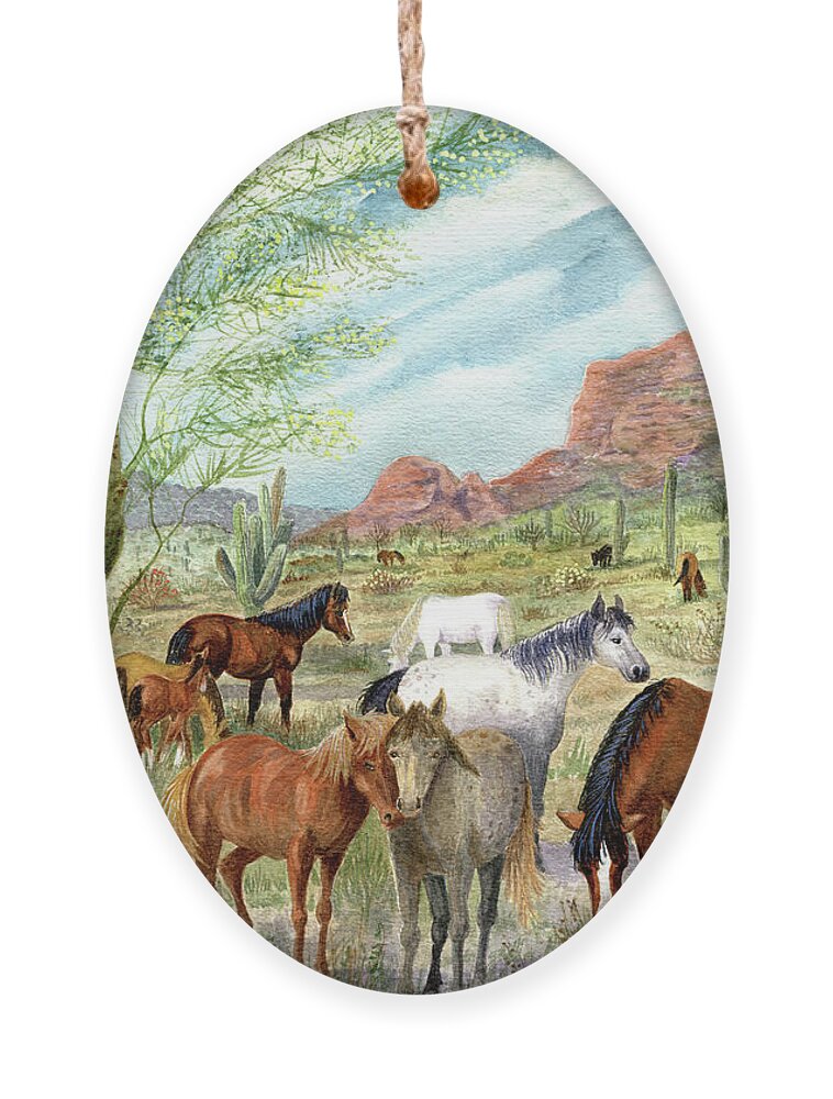 Wild Horses Ornament featuring the painting Wild And Free Forever by Marilyn Smith