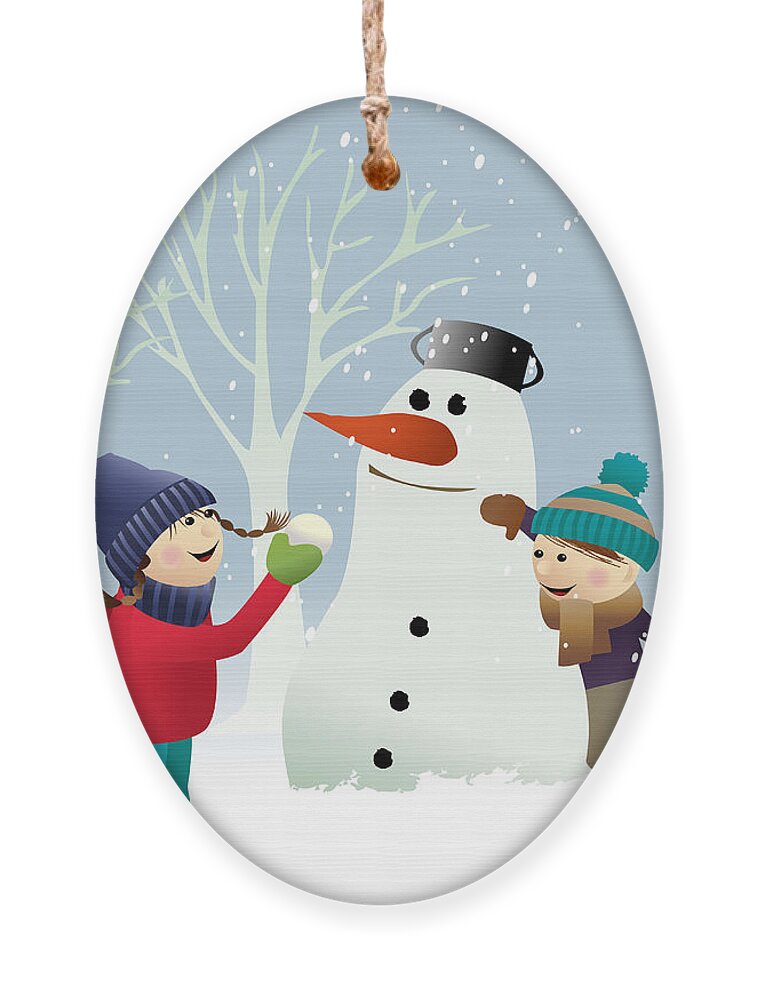 Game Ornament featuring the digital art Winter Background With Playing Kids by Jagoda