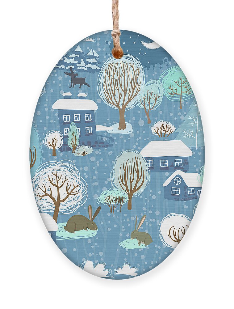 Deer Ornament featuring the digital art Winter Landscape Seamless Pattern by Liskus