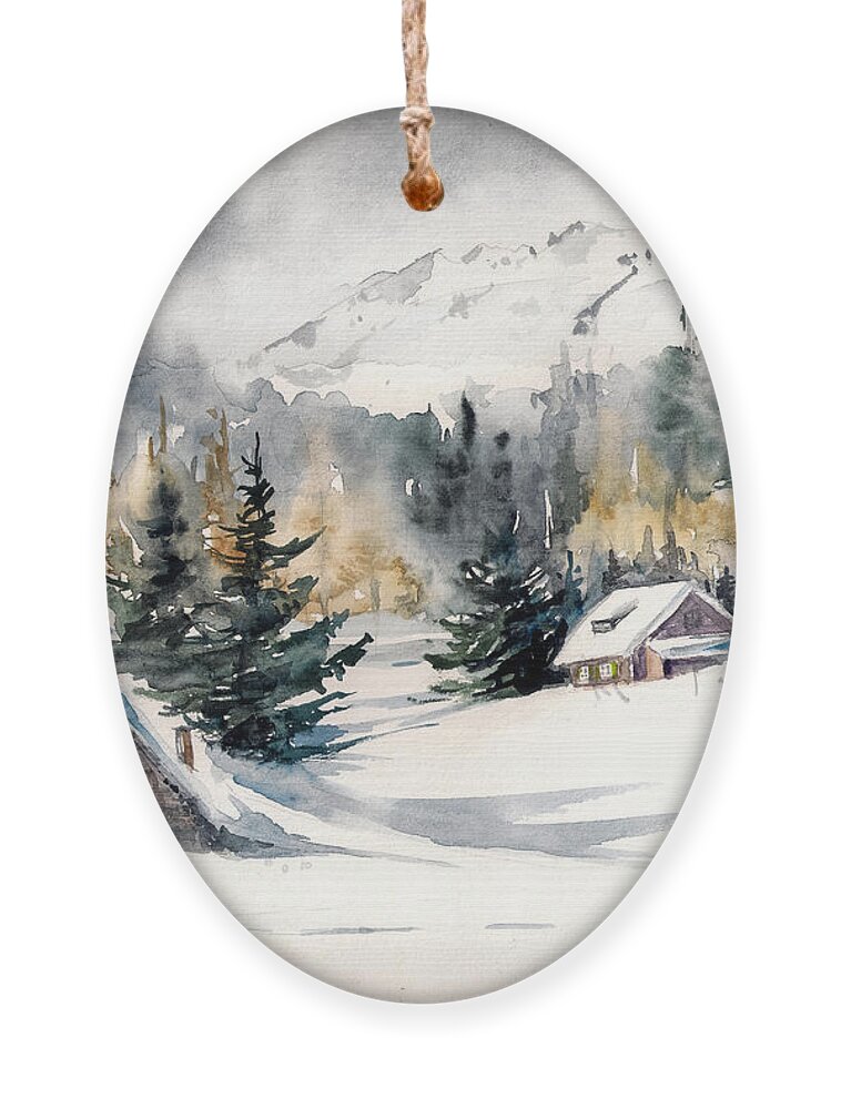 Alps Ornament featuring the digital art Winter Landscape With Mountain Village by Deepgreen